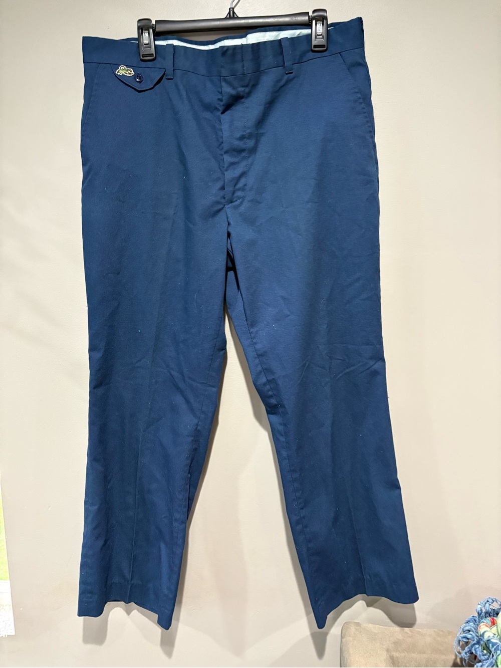 Vintage Men's Blue Chino Golf Slacks Waist 38 Flat Front Novelty Character Logo